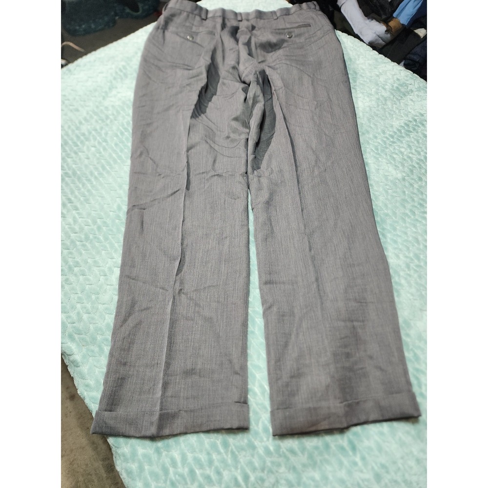 Haggar Mens Gray Pleated Dress Pants Cuffed Trousers 36x32 - Picture 7 of 7